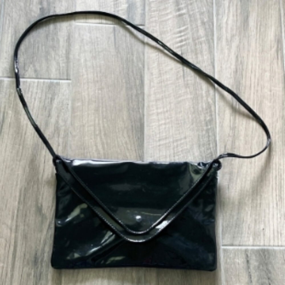 Vintage Pacific Connections Black Patent Envelope Crossbody/Wristlet Bag 80s 90s